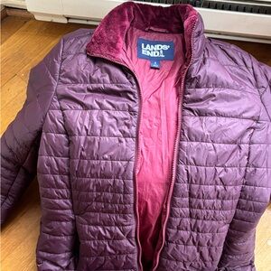 Lands end women puffer jacket , size S burgundy/red